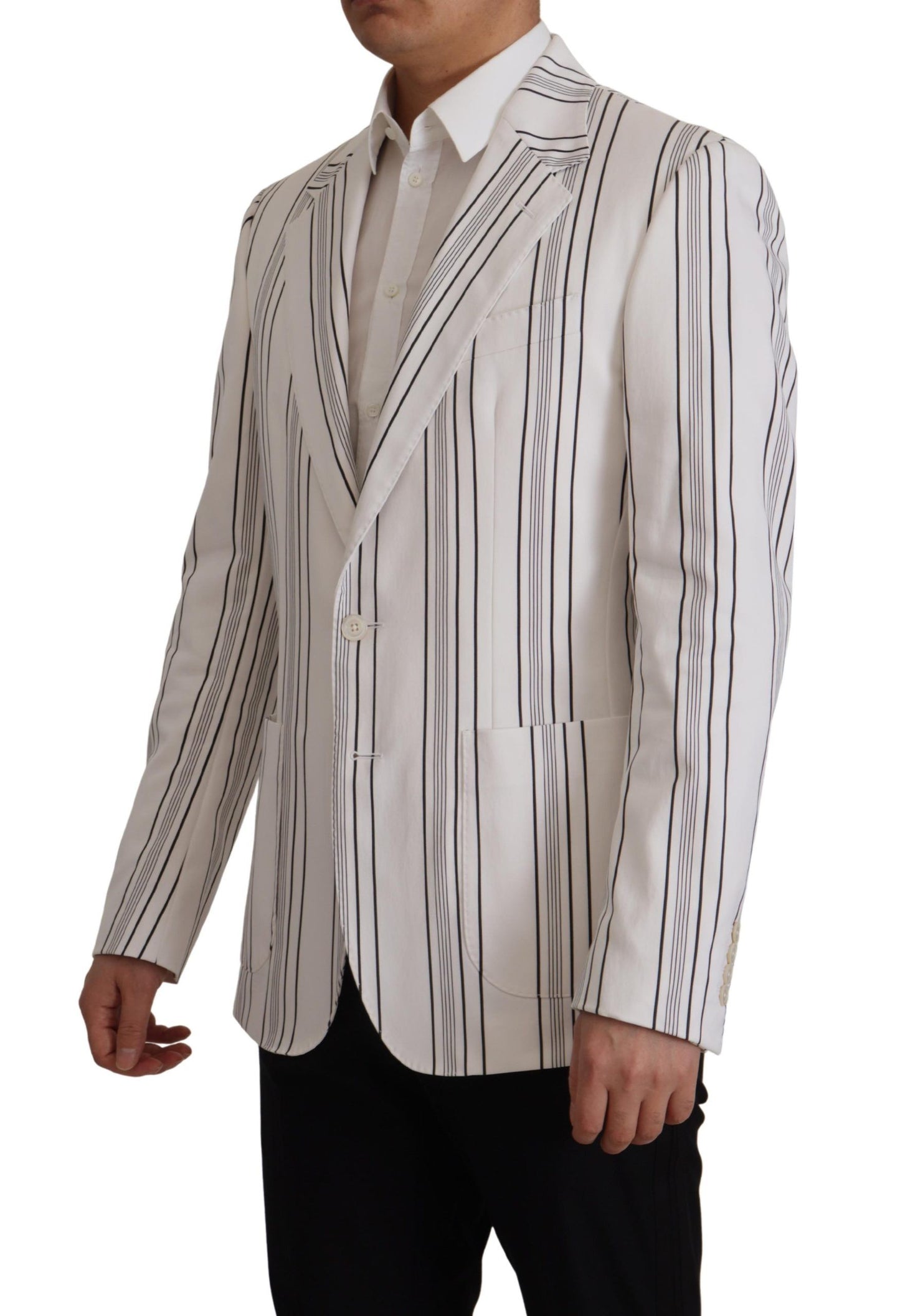 Dolce & Gabbana White Stripes Cotton Single Breasted Blazer