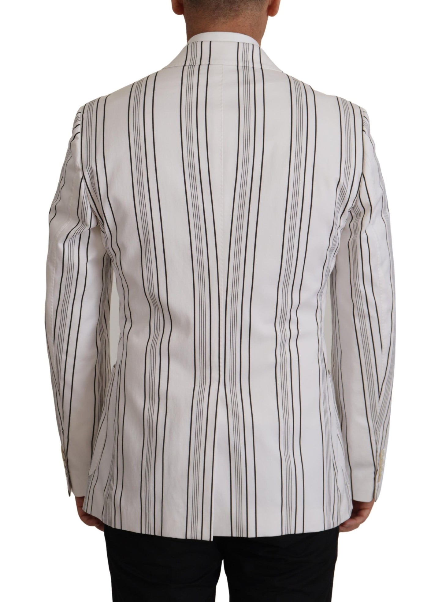 Dolce & Gabbana White Stripes Cotton Single Breasted Blazer