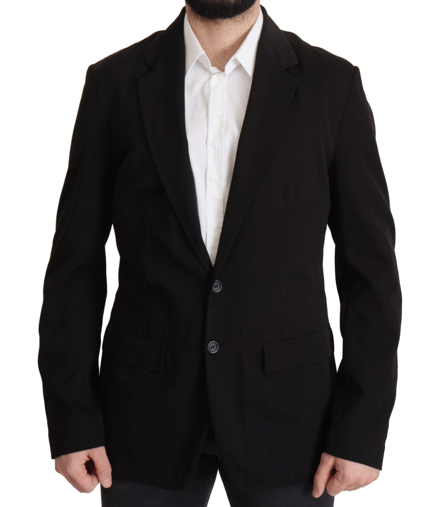 Dolce & Gabbana Black Wool Single Breasted Coat Blazer