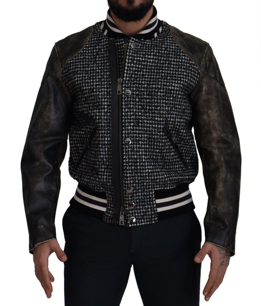 Dolce & Gabbana Black Houndstooth Bomber Jacket