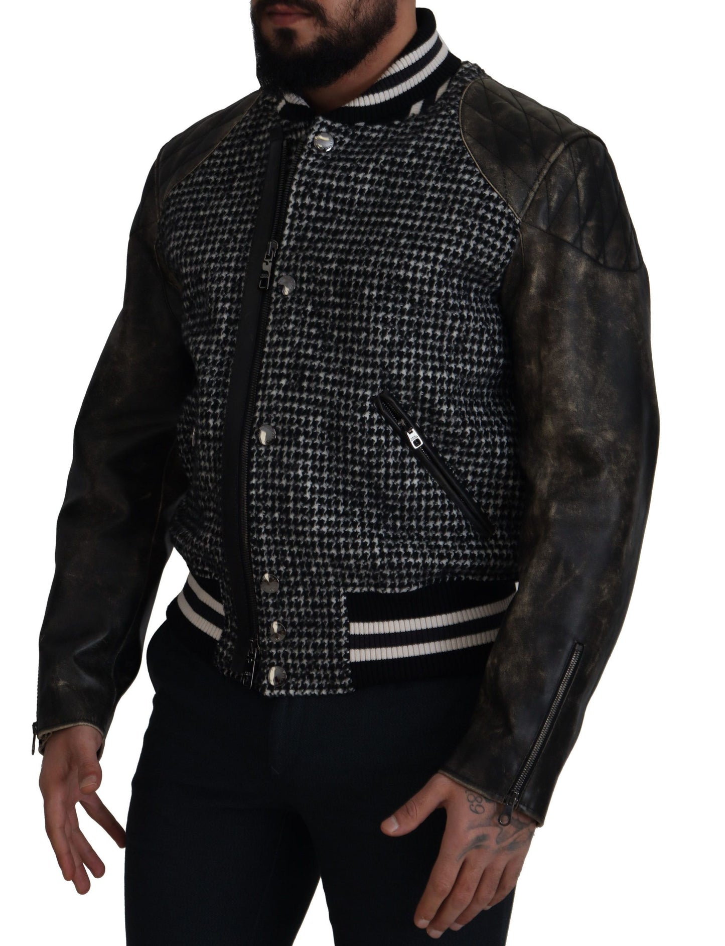 Dolce & Gabbana Black Houndstooth Bomber Jacket