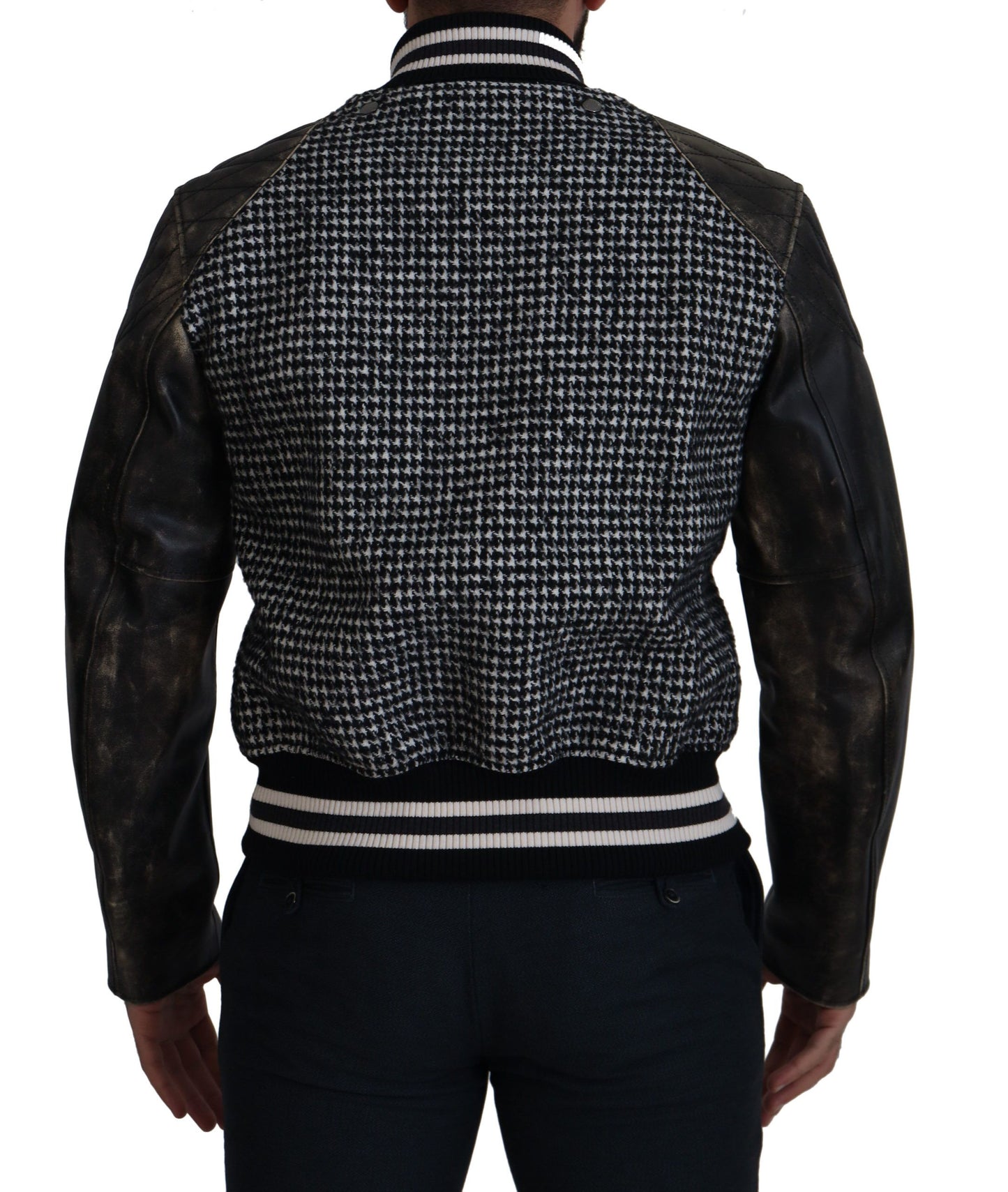 Dolce & Gabbana Black Houndstooth Bomber Jacket