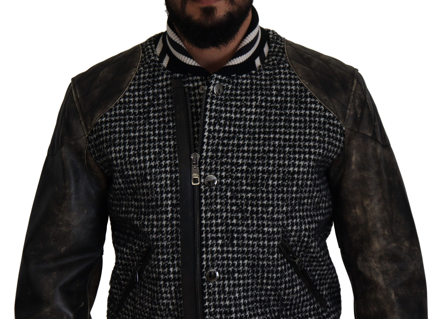 Dolce & Gabbana Black Houndstooth Bomber Jacket