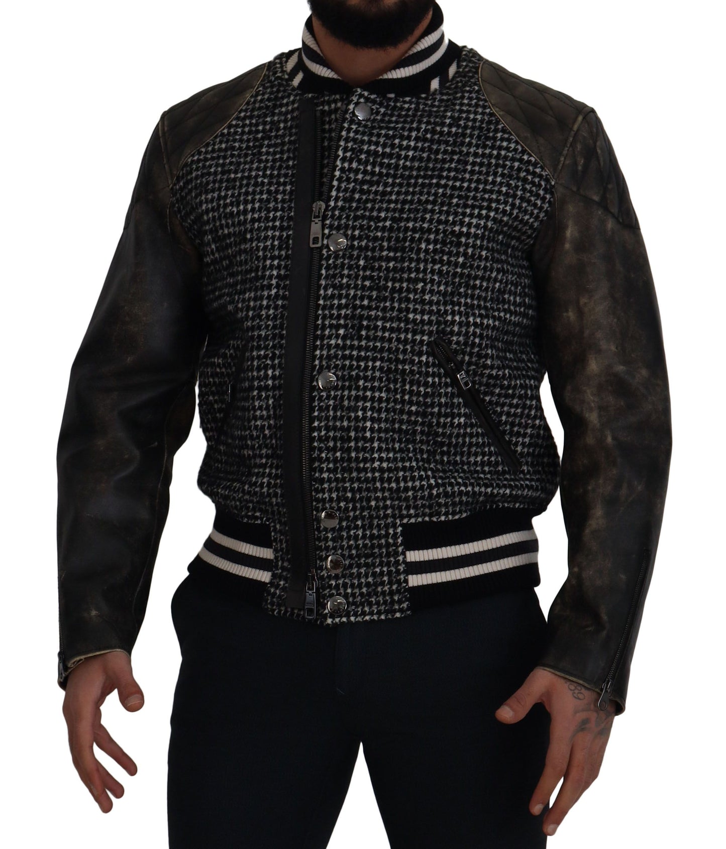 Dolce & Gabbana Black Houndstooth Bomber Jacket