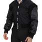 Dolce & Gabbana Black Crystals Button Bomber Jacket