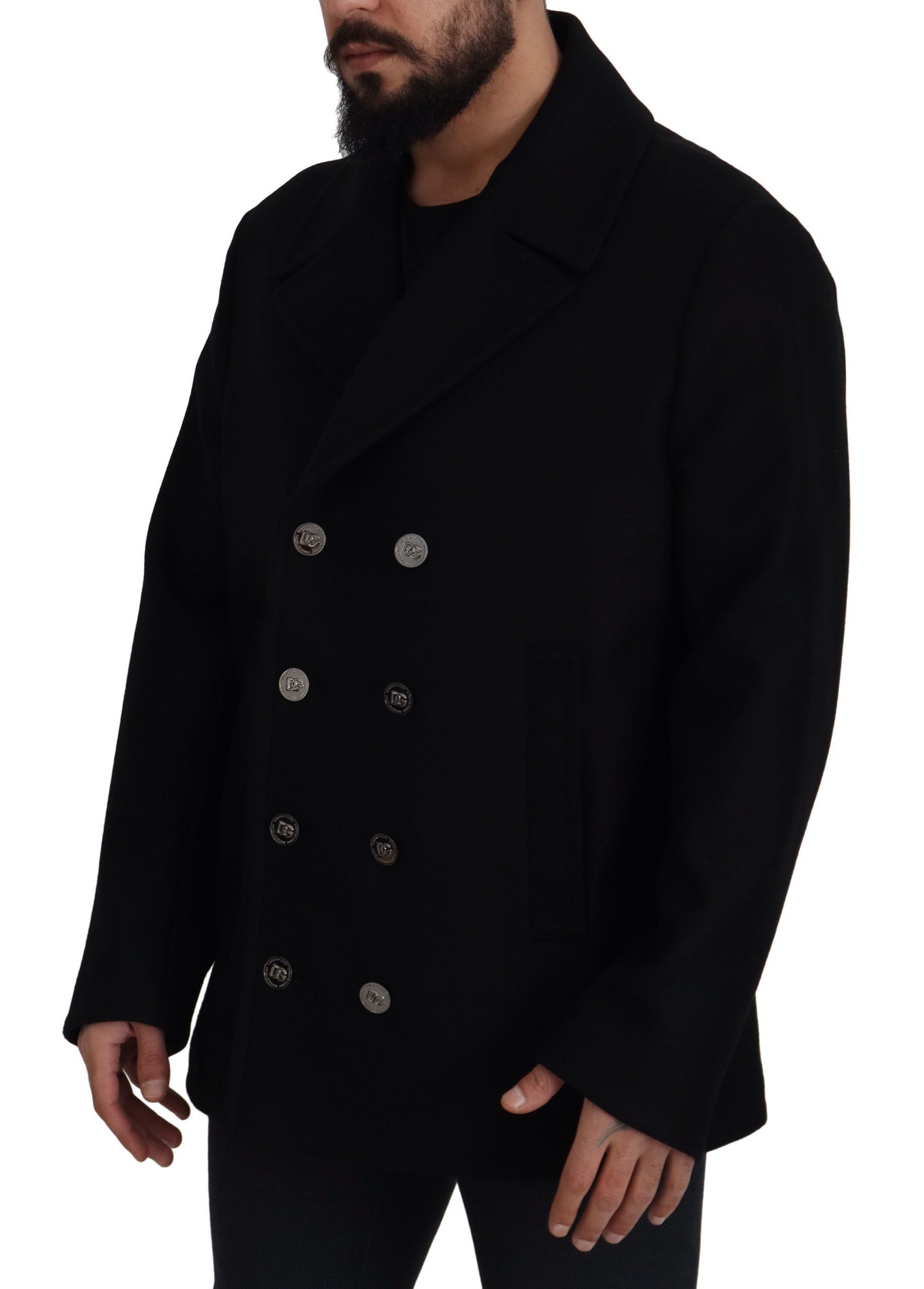 Dolce & Gabbana Black Wool Trench Overcoat Jacket