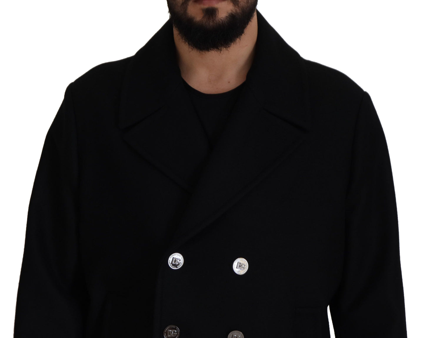 Dolce & Gabbana Black Wool Trench Overcoat Jacket