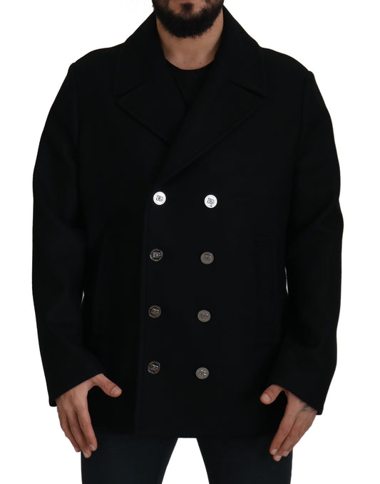 Dolce & Gabbana Black Wool Trench Overcoat Jacket