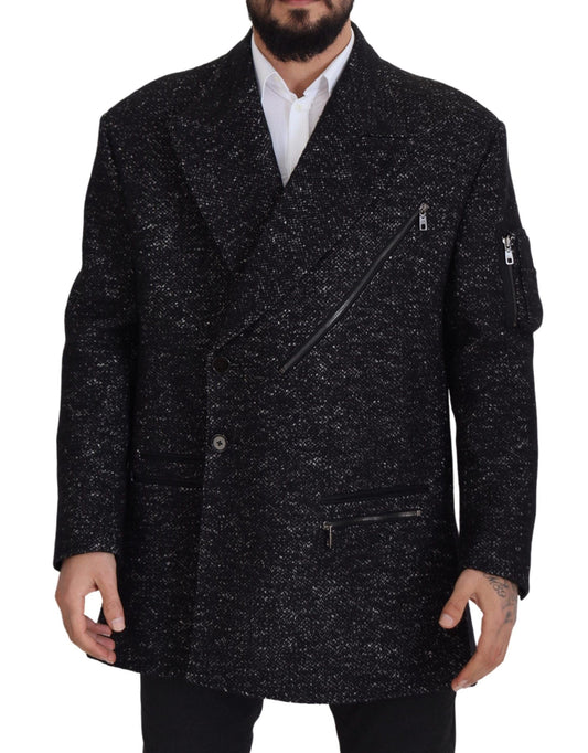 Dolce & Gabbana Black Wool Double Breasted Coat Men Jacket