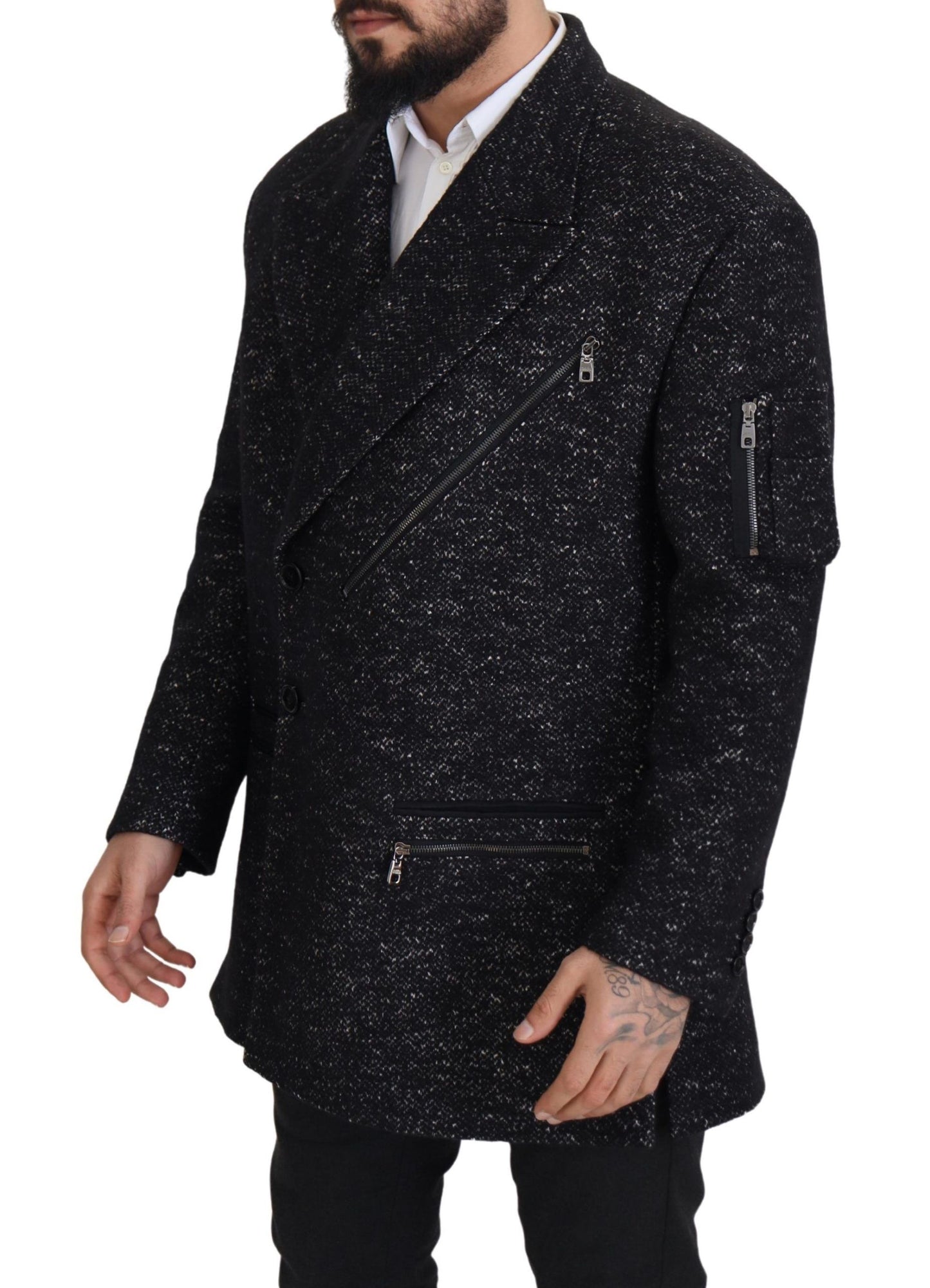 Dolce & Gabbana Black Wool Double Breasted Coat Men Jacket