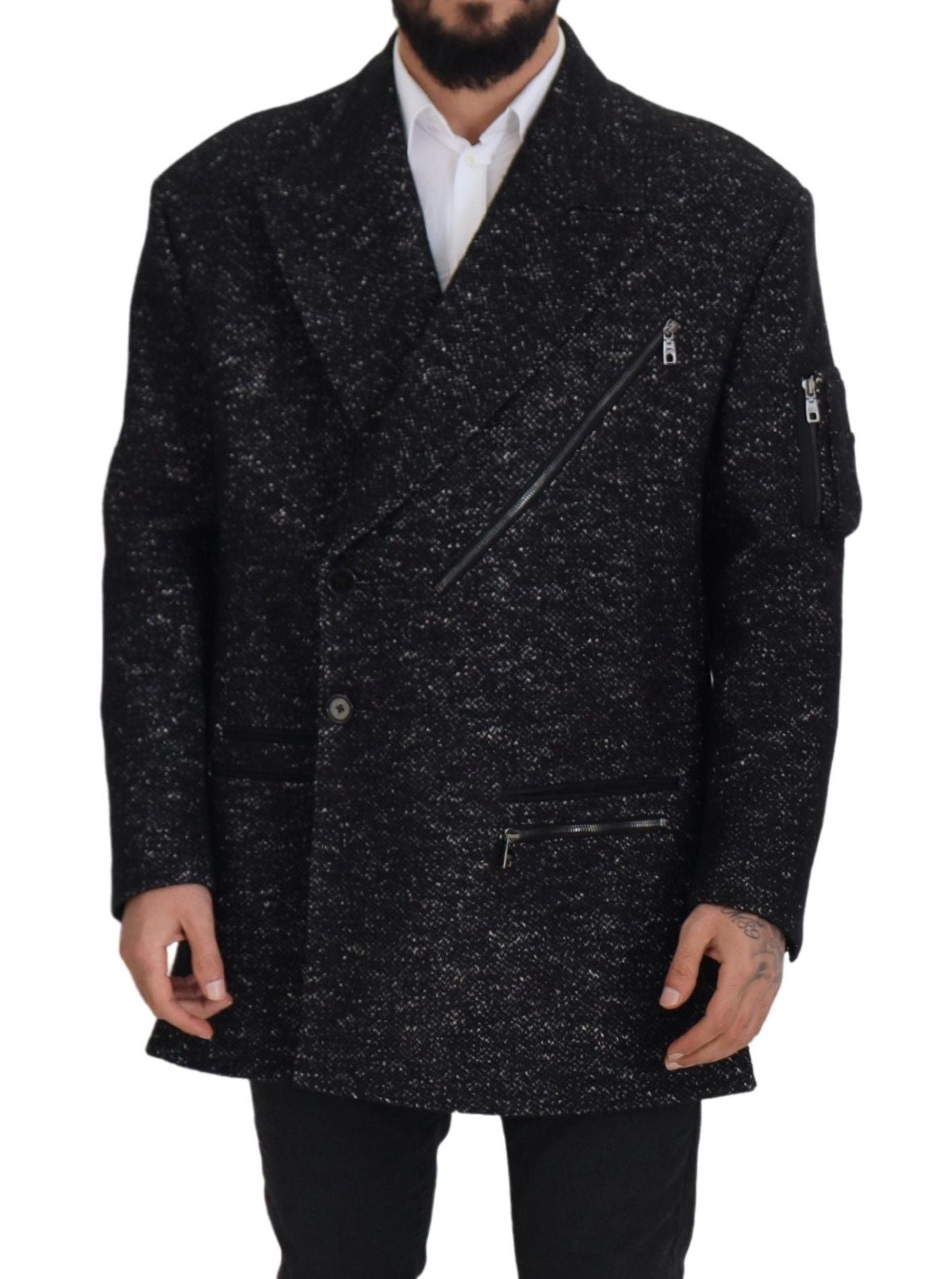 Dolce & Gabbana Black Wool Double Breasted Coat Men Jacket