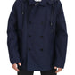 Dolce & Gabbana Blue Hooded Double Breasted Coat Jacket