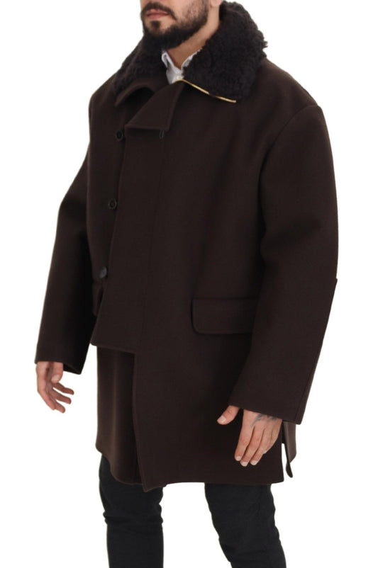 Dolce & Gabbana Brown Double Breasted Shearling Coat Jacket