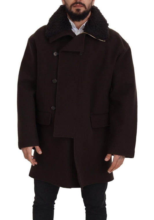 Dolce & Gabbana Brown Double Breasted Shearling Coat Jacket