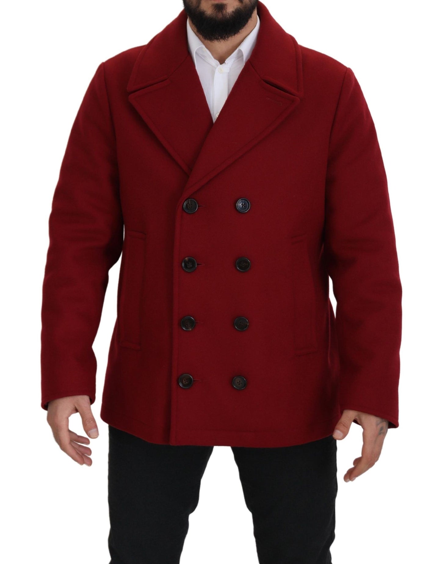 Dolce & Gabbana Red Wool Double Breasted Coat Jacket