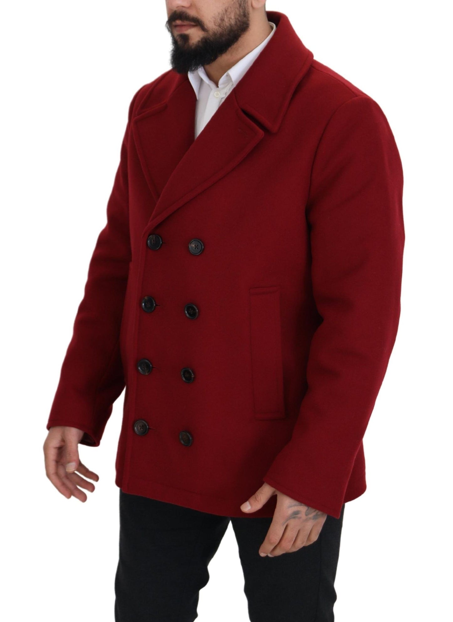 Dolce & Gabbana Red Wool Double Breasted Coat Jacket