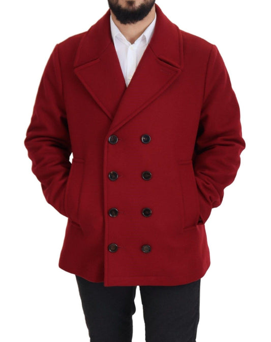 Dolce & Gabbana Red Wool Double Breasted Coat Jacket