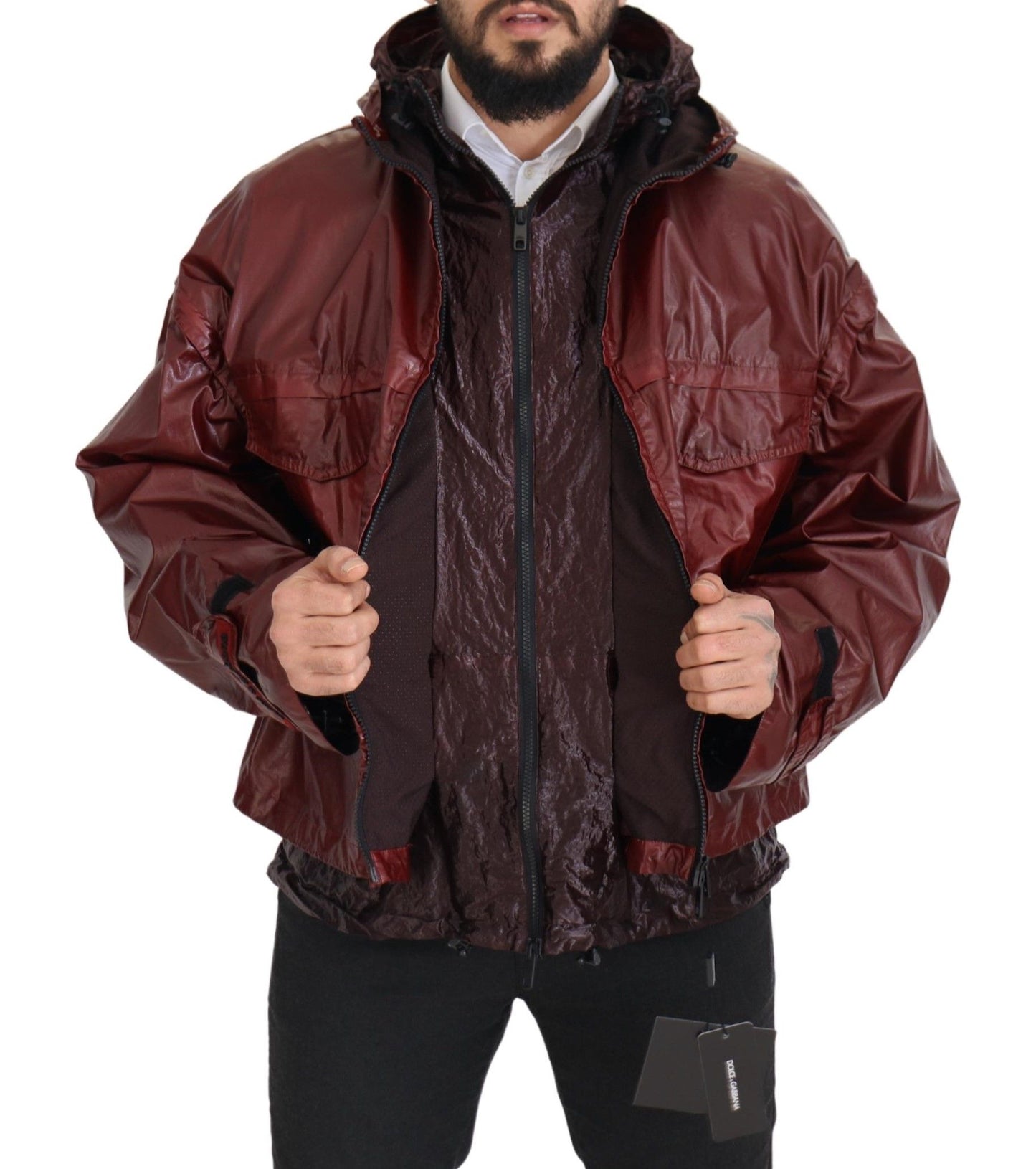 Dolce & Gabbana Bordeaux Cotton Hooded Full Zip Jacket