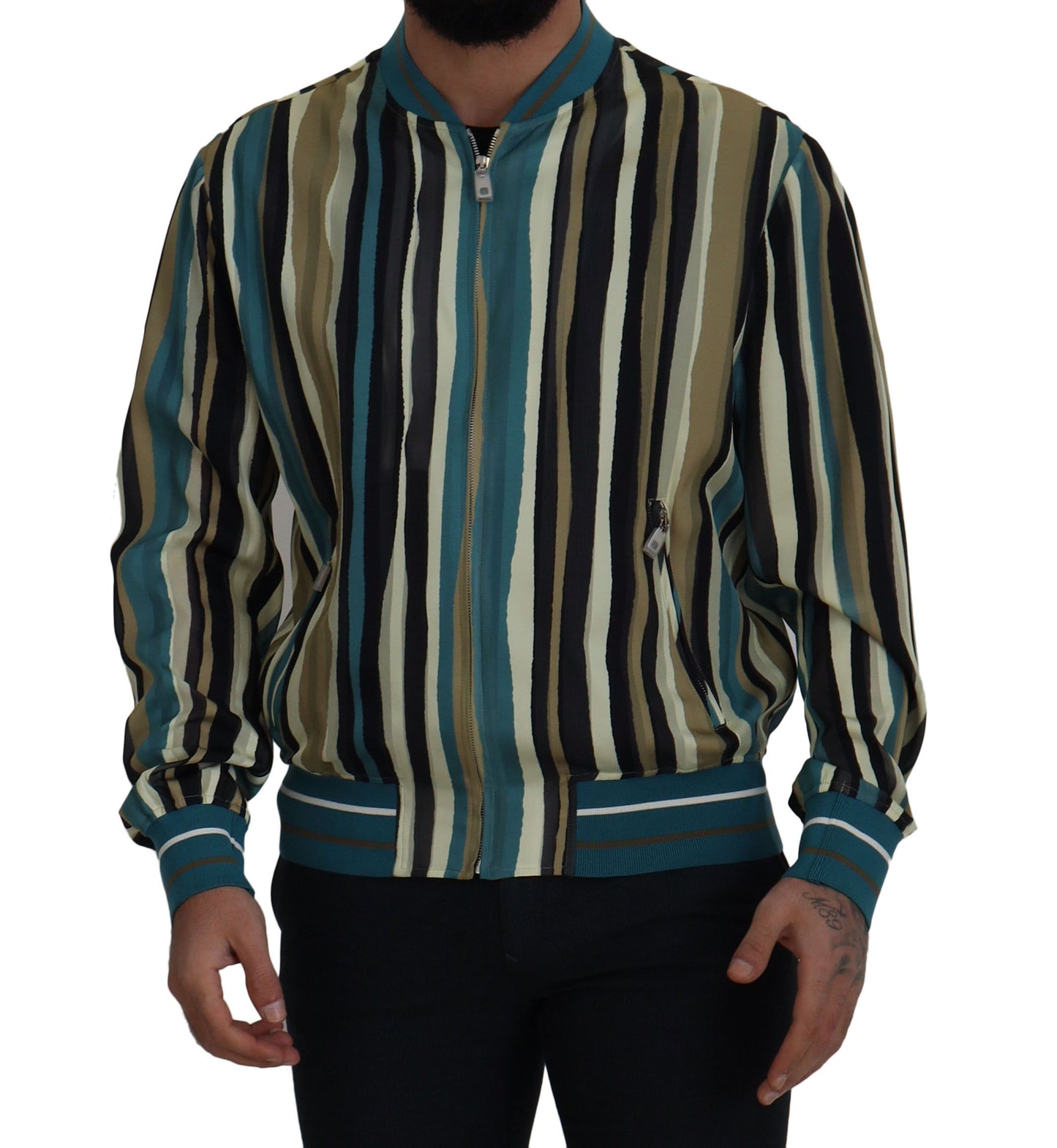 Dolce & Gabbana Multicolor Viscose Stripes Full Zip Jacket