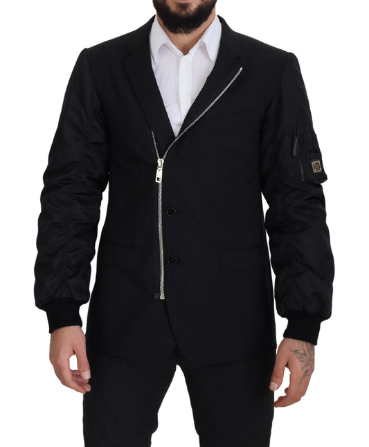 Dolce & Gabbana Black Wool Full Zip Long Sleeves Jacket