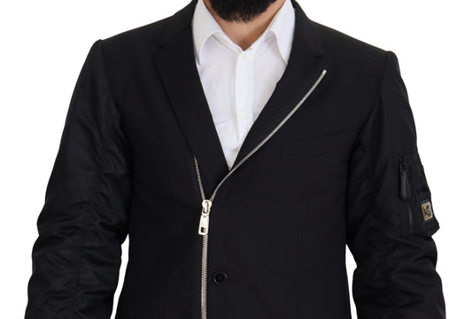 Dolce & Gabbana Black Wool Full Zip Long Sleeves Jacket