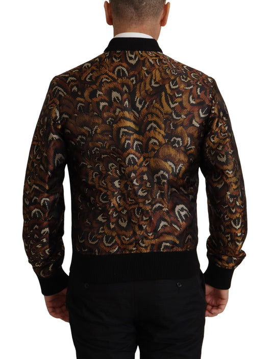 Dolce & Gabbana Brown Feather Full Zip Blouson Jacket