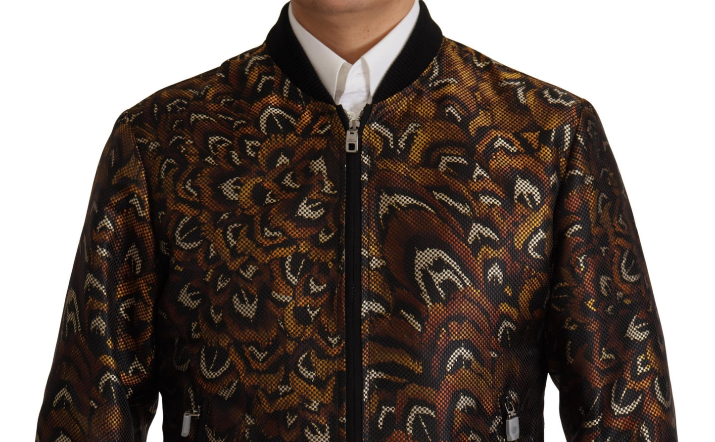 Dolce & Gabbana Brown Feather Full Zip Blouson Jacket