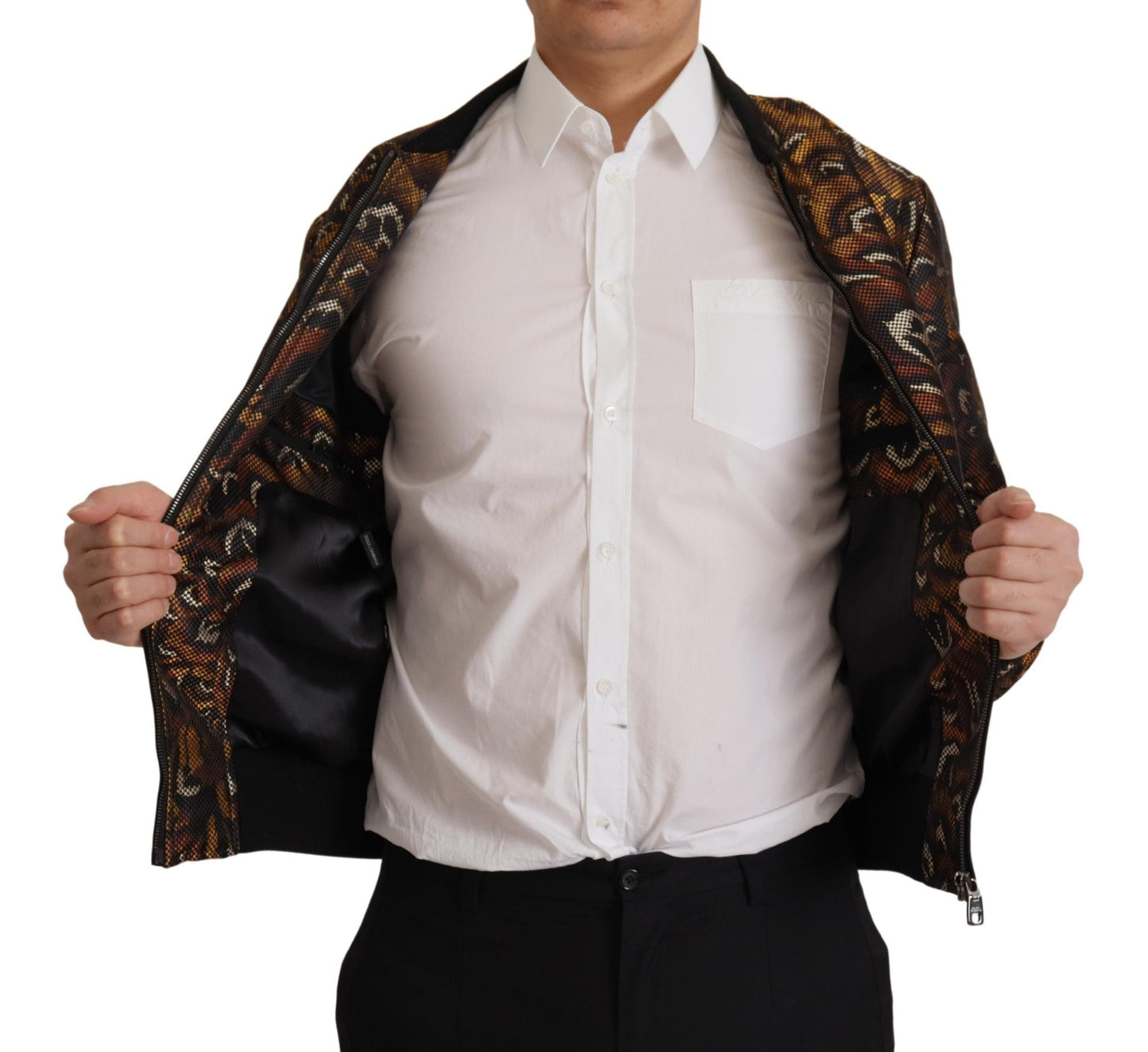 Dolce & Gabbana Brown Feather Full Zip Blouson Jacket