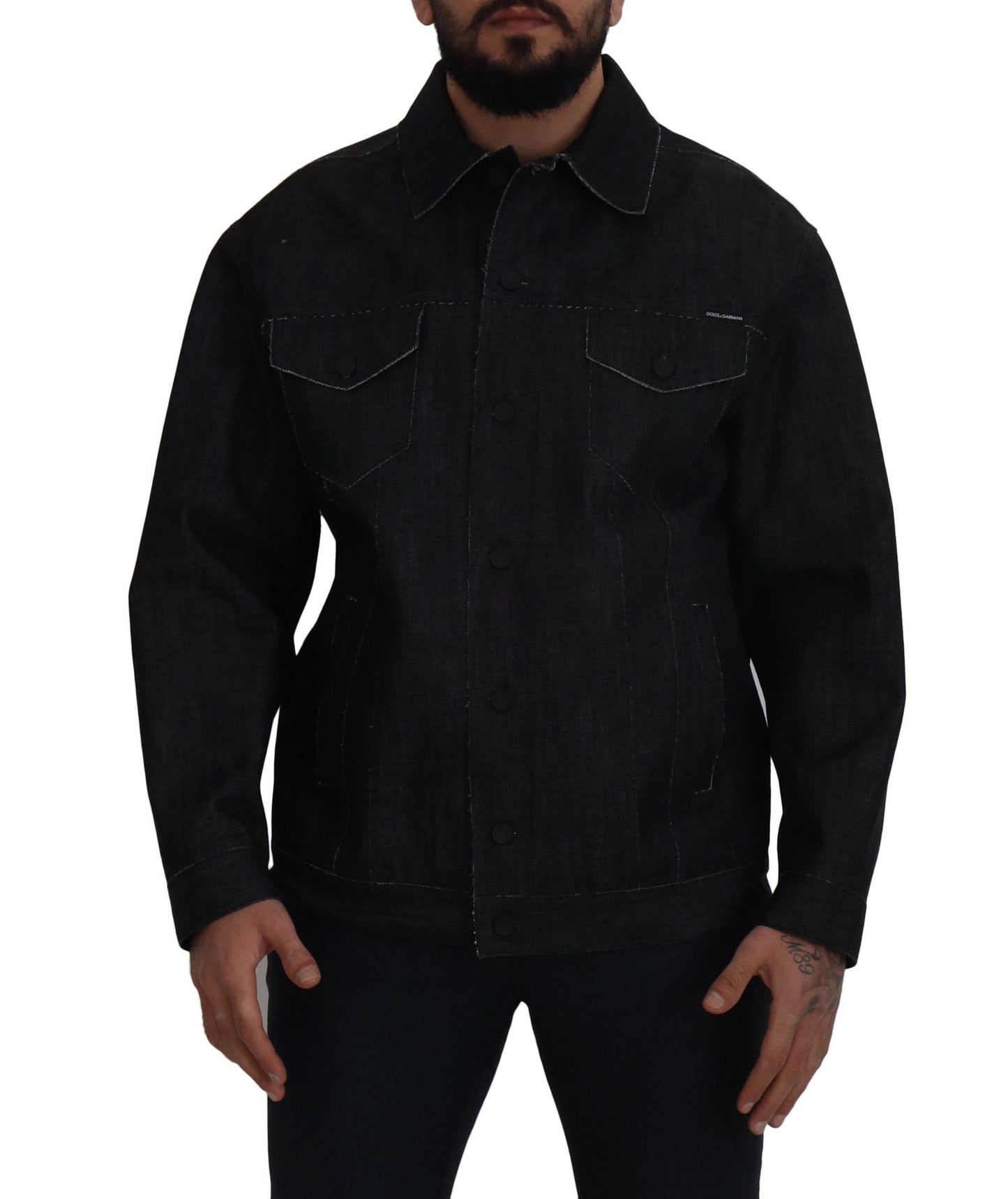 Dolce & Gabbana Black Cotton Full Button Denim Jacket