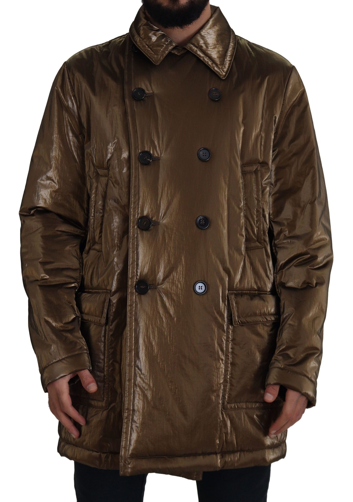 Dolce & Gabbana Bronze Collar Double Breasted Trench Coat Jacket