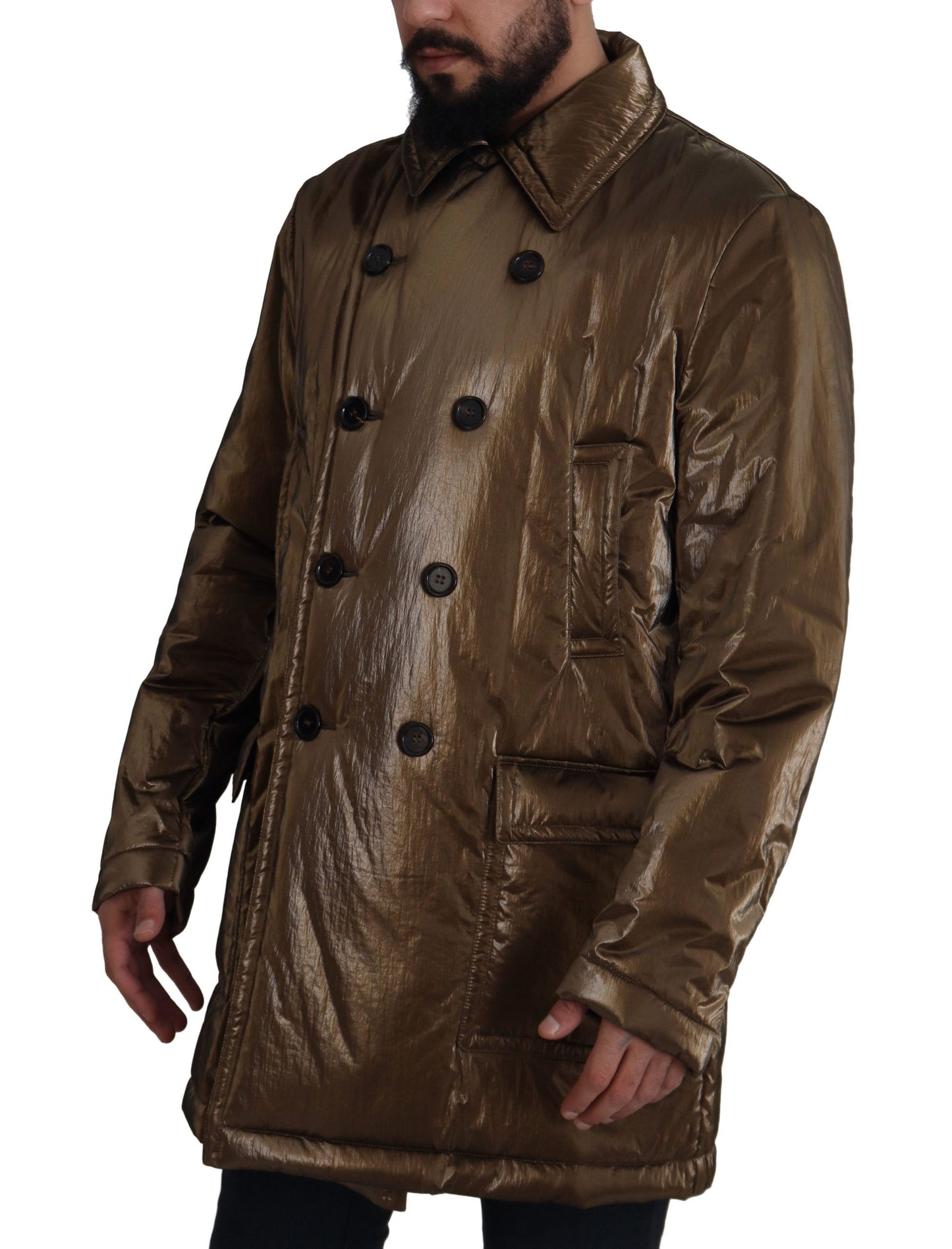 Dolce & Gabbana Bronze Collar Double Breasted Trench Coat Jacket