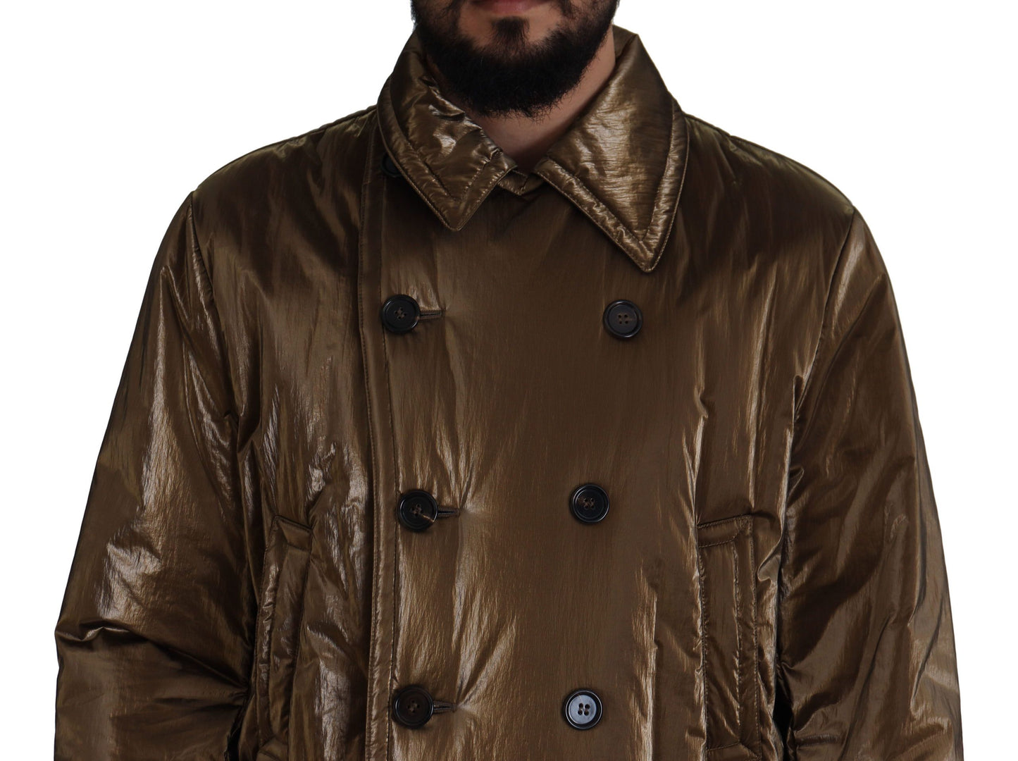 Dolce & Gabbana Bronze Collar Double Breasted Trench Coat Jacket