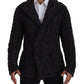 Dolce & Gabbana Black Wool Knit Double Breasted Coat Jacket