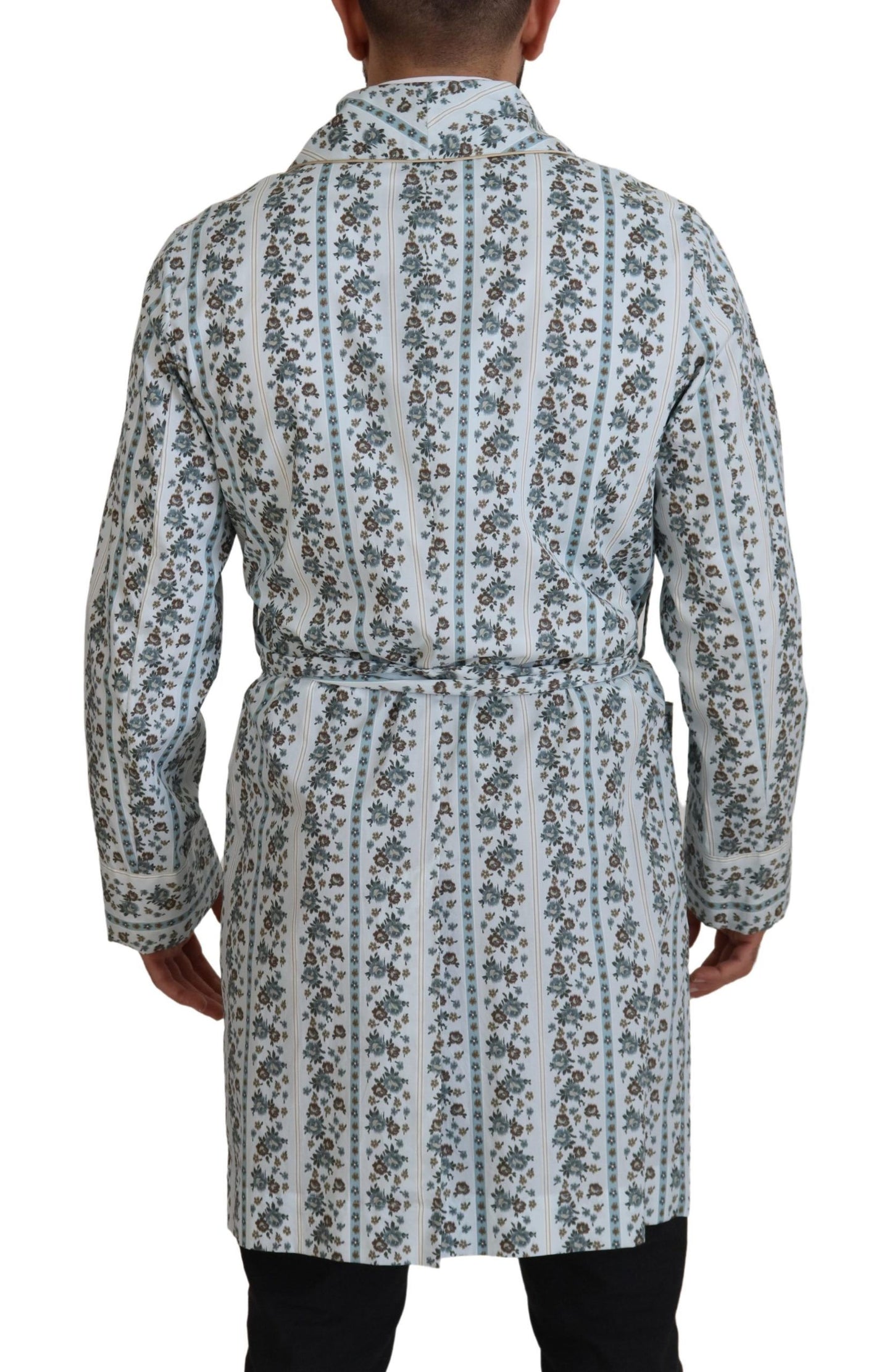 Dolce & Gabbana Blue Floral Cotton Robe Coat Jacket