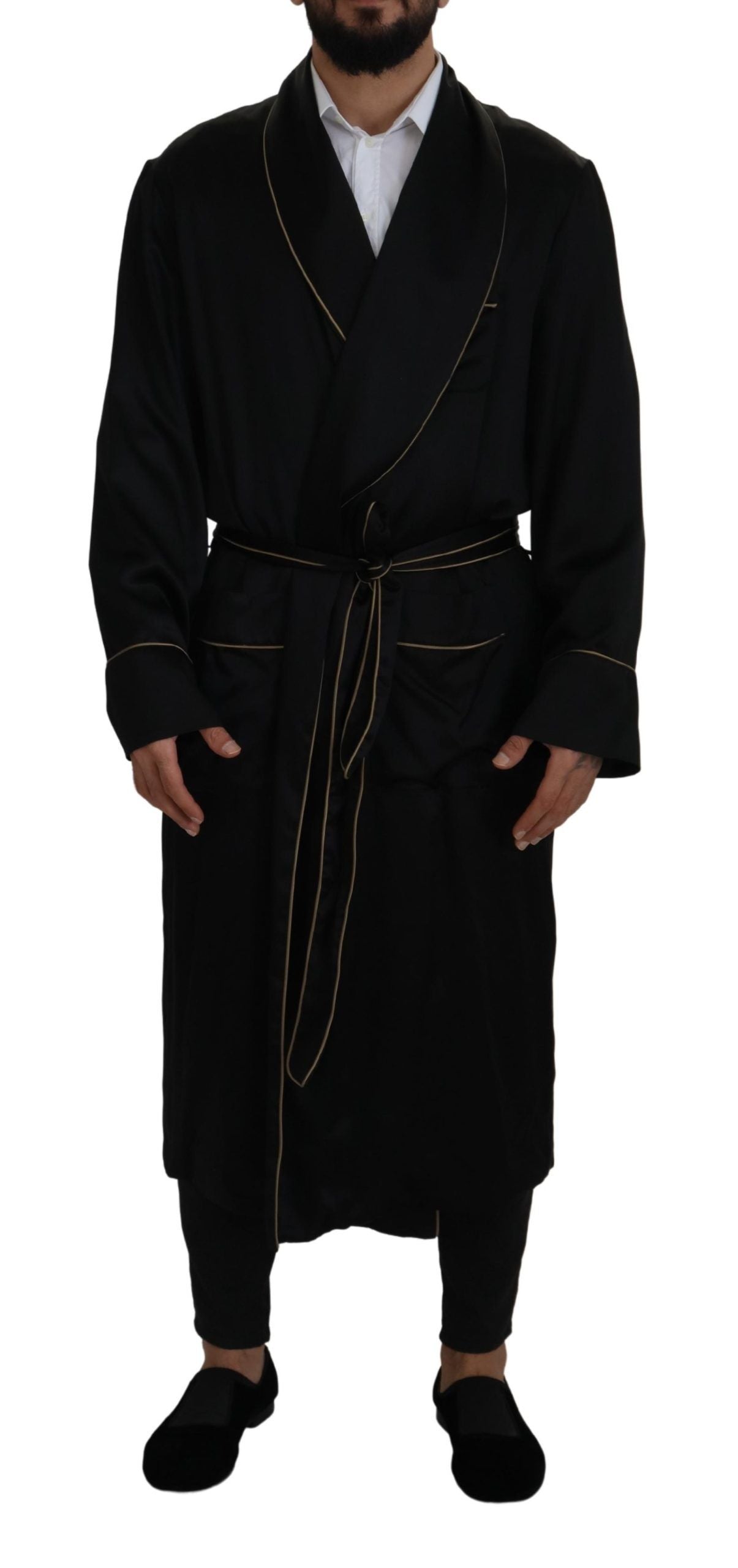 Dolce & Gabbana Black 100% Silk Robe Coat Wrap  Jacket