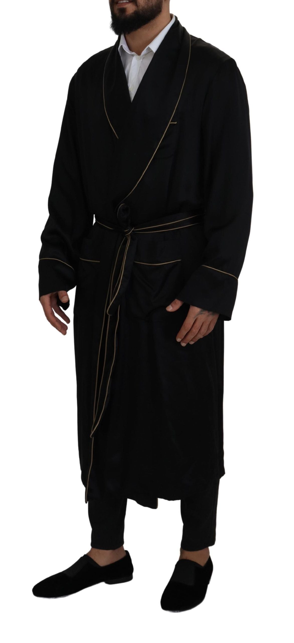 Dolce & Gabbana Black 100% Silk Robe Coat Wrap  Jacket