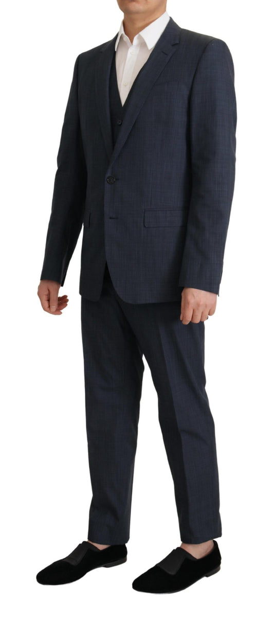 Dolce & Gabbana Dark Blue Cotton Formal 3 Piece MARTINI Suit