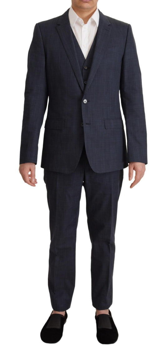 Dolce & Gabbana Dark Blue Cotton Formal 3 Piece MARTINI Suit