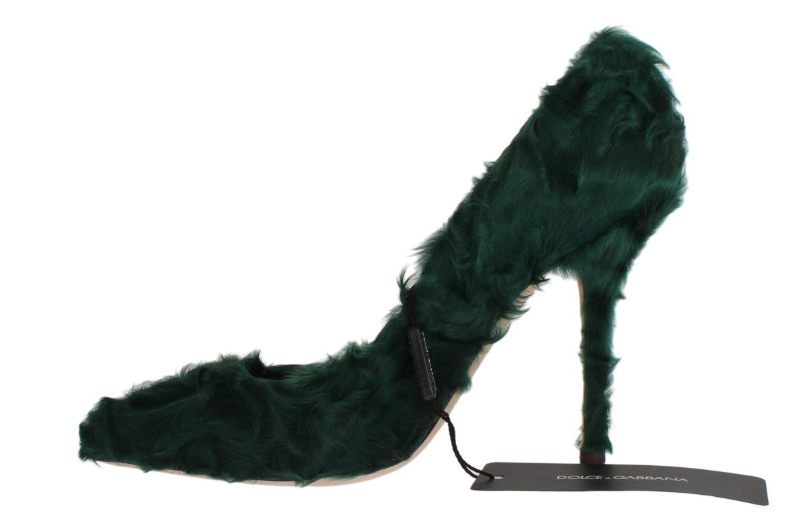 Dolce & Gabbana Green Xiangao Lamb Fur Leather Pumps