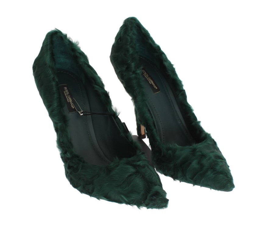 Dolce & Gabbana Green Xiangao Lamb Fur Leather Pumps