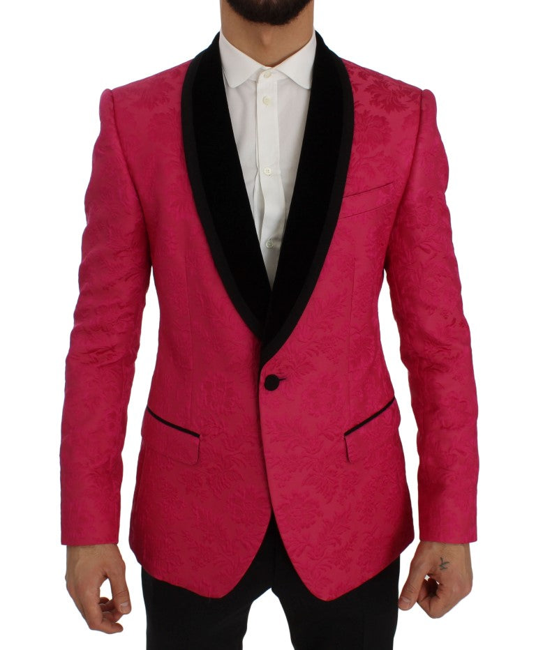 Dolce & Gabbana Pink Floral Brocade Slim Blazer Jacket