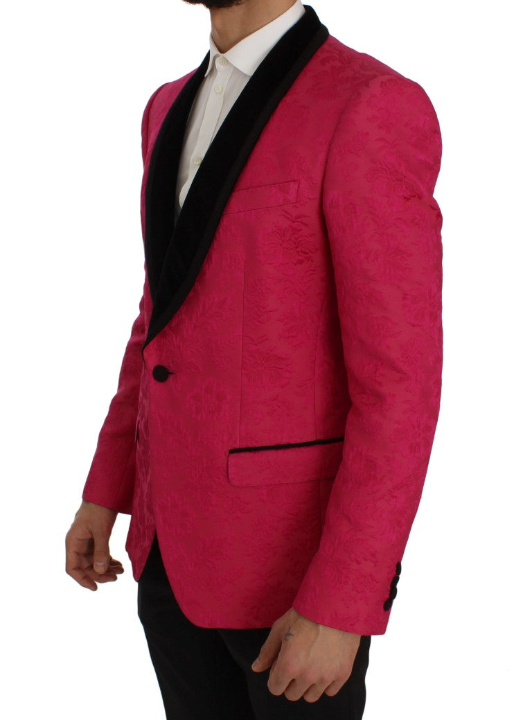 Dolce & Gabbana Pink Floral Brocade Slim Blazer Jacket