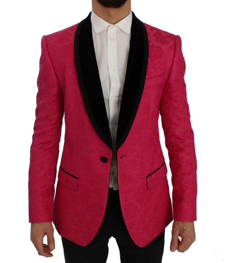 Dolce & Gabbana Pink Floral Brocade Slim Blazer Jacket