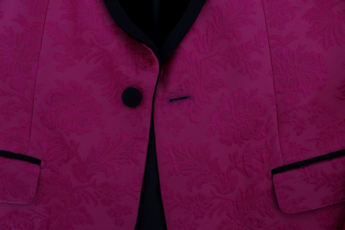 Dolce & Gabbana Pink Floral Brocade Slim Blazer Jacket