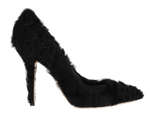 Dolce & Gabbana Black Xiangao Lamb Fur Leather Pumps