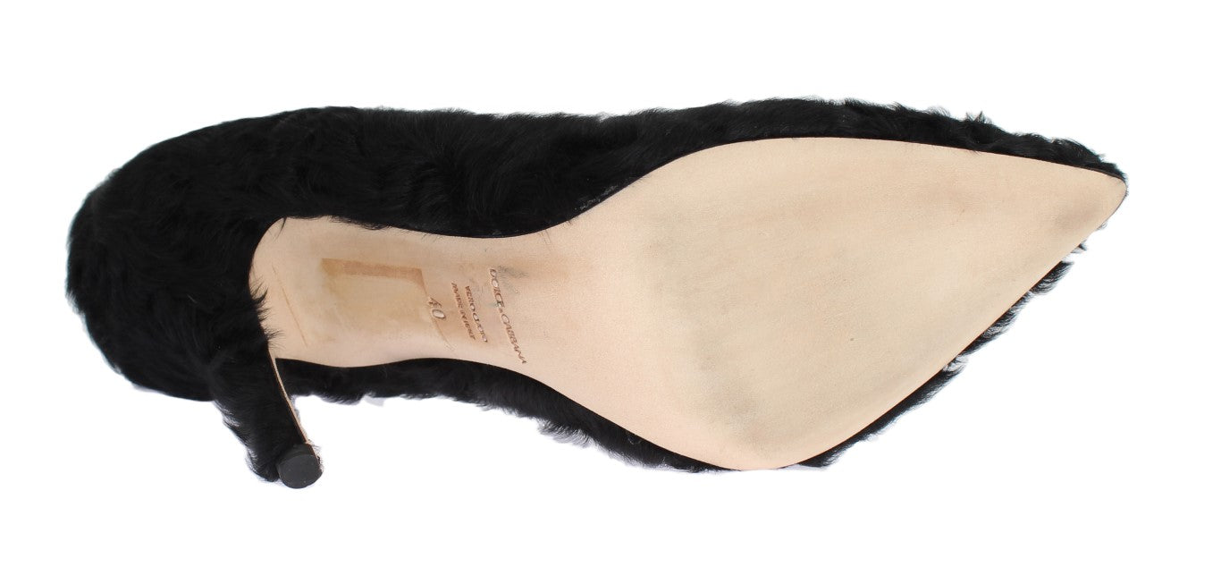 Dolce & Gabbana Black Xiangao Lamb Fur Leather Pumps