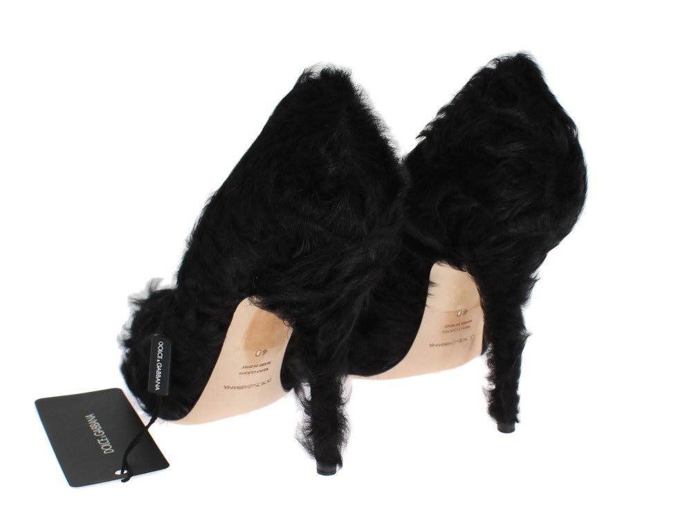 Dolce & Gabbana Black Xiangao Lamb Fur Leather Pumps