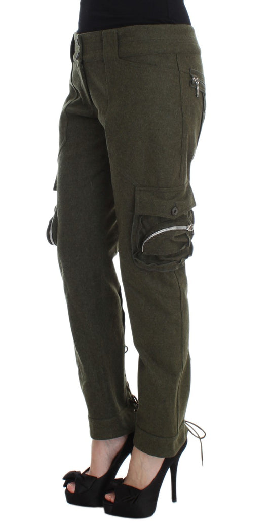 Ermanno Scervino Green Wool Blend Loose Fit Cargo Pants