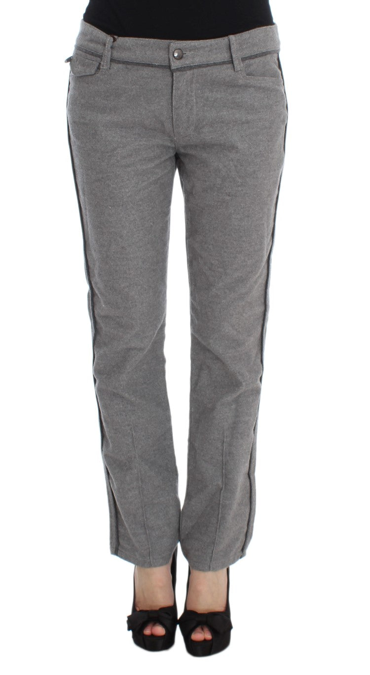 Ermanno Scervino Gray Cotton Straight Fit Casual Pants