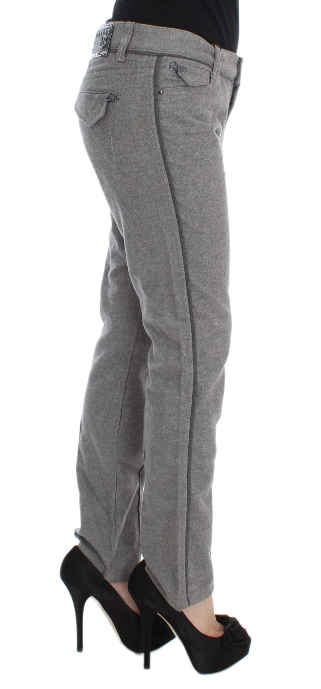 Ermanno Scervino Gray Cotton Straight Fit Casual Pants